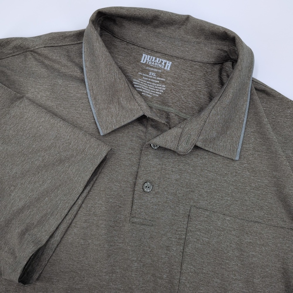 Duluth Trading Co Standard Fit Polo Mens 2XL Heathered Brown Pocket Shirt